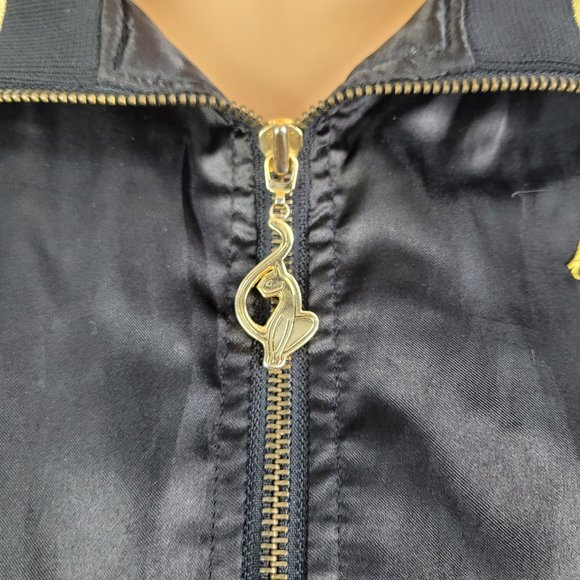 Baby Phat Womens Bomber Jacket Black Metallic Full Zip Cat Smocked Waist XL - Picture 3 of 13